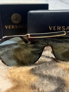 Versace Black and Gold Shield Sunglasses